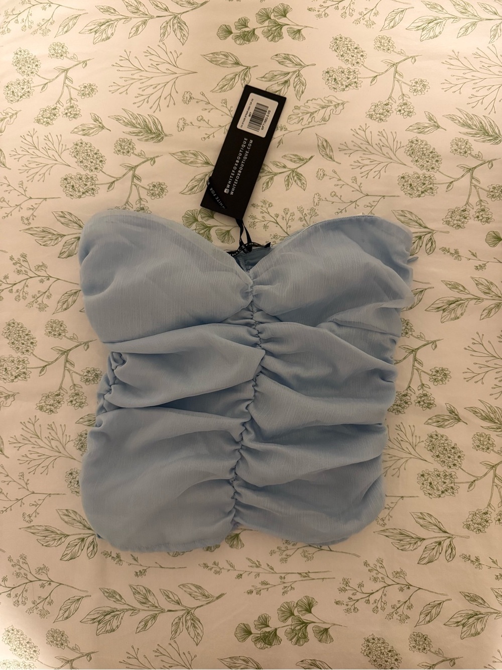 White Fox Boutique Light Blue Ruched Strapless Tank